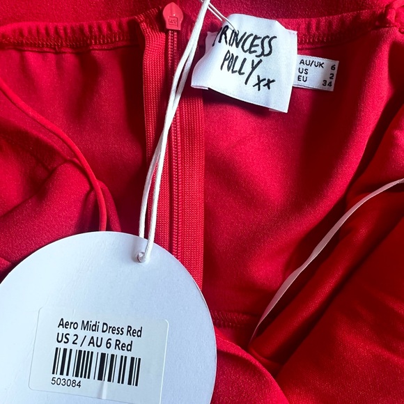 Princess Polly Aero Midi Dress (Red)Size 2. 90% polyester, 10% elastane - Picture 8 of 9